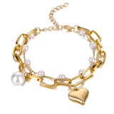 IPARAM Fashion Pearl Alloy Pendant Thick Chain Bracelet for Women Charm Imitation Pearl Heart Bracelet Bangle Party Jewelry daiiibabyyy