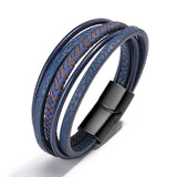 ZOSHI Braided Blue Color Leather Bracelets for Men Armband Heren Trendy Genuine Leather Bracelets with Magnetic Buckle daiiibabyyy