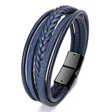 ZOSHI Braided Blue Color Leather Bracelets for Men Armband Heren Trendy Genuine Leather Bracelets with Magnetic Buckle daiiibabyyy