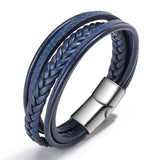 ZOSHI Braided Blue Color Leather Bracelets for Men Armband Heren Trendy Genuine Leather Bracelets with Magnetic Buckle daiiibabyyy