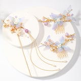 FORSEVEN Women Girls Flower Pearls Long Tassel Headpieces Hairpins Sticks Hair Combs Jewelry Sets Chinese Hair Accessories daiiibabyyy