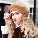 100% Pure Wool Beret Hat Women Felt Beret British Style Fashion Girls Beret Hat Lady Solid Color Slouchy Winter Hats Female daiiibabyyy