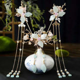 FORSEVEN Women Girls Flower Pearls Long Tassel Headpieces Hairpins Sticks Hair Combs Jewelry Sets Chinese Hair Accessories daiiibabyyy