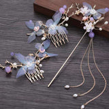 FORSEVEN Women Girls Flower Pearls Long Tassel Headpieces Hairpins Sticks Hair Combs Jewelry Sets Chinese Hair Accessories daiiibabyyy