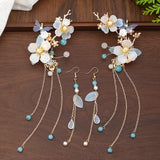 FORSEVEN Women Girls Flower Pearls Long Tassel Headpieces Hairpins Sticks Hair Combs Jewelry Sets Chinese Hair Accessories daiiibabyyy