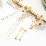 FORSEVEN Women Girls Flower Pearls Long Tassel Headpieces Hairpins Sticks Hair Combs Jewelry Sets Chinese Hair Accessories daiiibabyyy