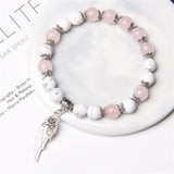 Handmade Silver Color Rose Angel Wing Pendant Bracelet Natural Pink Quartz Crystal Beads Charm Bracelet Women Romantic Jewelry daiiibabyyy