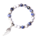 Handmade Silver Color Rose Angel Wing Pendant Bracelet Natural Pink Quartz Crystal Beads Charm Bracelet Women Romantic Jewelry daiiibabyyy