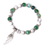 Handmade Silver Color Rose Angel Wing Pendant Bracelet Natural Pink Quartz Crystal Beads Charm Bracelet Women Romantic Jewelry daiiibabyyy