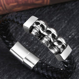 Hyperbole Men Jewelry Black Braided Leather Bracelets Men Stainless Steel Leahter Bracelets Cool Skull Bracelets Men Bracelet daiiibabyyy