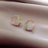 New Arrival Classic Round Pink Green Crystal Stud Earrings Sweet Flower Cirlce Jewelry Fashion Brincos Gift  for women daiiibabyyy