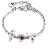BRACE CO European Heart-shaped Pendant Charm Bracelet Fit Women's Jewellery Snake Chain Rose Gold Metal Fashion Fine Bracelets daiiibabyyy