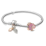 BRACE CO European Heart-shaped Pendant Charm Bracelet Fit Women's Jewellery Snake Chain Rose Gold Metal Fashion Fine Bracelets daiiibabyyy