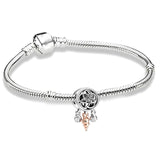 BRACE CO European Heart-shaped Pendant Charm Bracelet Fit Women's Jewellery Snake Chain Rose Gold Metal Fashion Fine Bracelets daiiibabyyy