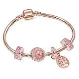 BRACE CO European Heart-shaped Pendant Charm Bracelet Fit Women's Jewellery Snake Chain Rose Gold Metal Fashion Fine Bracelets daiiibabyyy