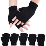 1Pair Black Half Finger Fingerless Gloves For Women And Men Wool Knit Wrist Cotton Gloves Winter Warm Workout Gloves daiiibabyyy