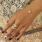 New Gold Big Crystal Ring Bracelet for Women Wrist Chain Jewelry Fashion Hand Back Chain Bangles Female Arm Link Ornaments daiiibabyyy