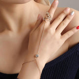 New Gold Big Crystal Ring Bracelet for Women Wrist Chain Jewelry Fashion Hand Back Chain Bangles Female Arm Link Ornaments daiiibabyyy