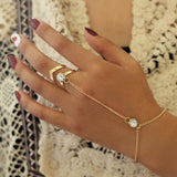 New Gold Big Crystal Ring Bracelet for Women Wrist Chain Jewelry Fashion Hand Back Chain Bangles Female Arm Link Ornaments daiiibabyyy