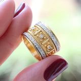 Luxury Brand Big Golden Finger Rings for Men Women Fine Jewelry Cubic Zircon Micro Paved Rhinestone Wedding  Gift Z5M527 daiiibabyyy