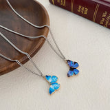 Blue Purple Butterfly Metal Necklace Women Trendy Simple Wild Pendant Dangle Clavicle Chain Jewelry daiiibabyyy