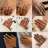 LETAPI New Gold Silver Color Round Hollow Geometric Rings Set For Women Fashion Cross Twist Crystal Joint Ring Female Jewelry daiiibabyyy