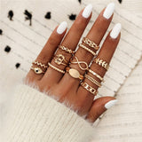 LETAPI New Gold Silver Color Round Hollow Geometric Rings Set For Women Fashion Cross Twist Crystal Joint Ring Female Jewelry daiiibabyyy