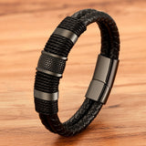 Woven Leather Rope Wrapping Special Style Classic Stainless Steel Men's Leather Bracelet Double-layer Design DIY Customization daiiibabyyy