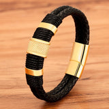 Woven Leather Rope Wrapping Special Style Classic Stainless Steel Men's Leather Bracelet Double-layer Design DIY Customization daiiibabyyy