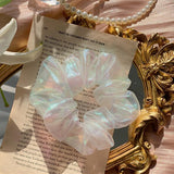 HangZhi  New Korean Sweet Mermaid Scrunchies Pearlescent Color Laser Organza Hair Rope Ponytail Hair Bands Hair Accessories daiiibabyyy