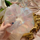 HangZhi  New Korean Sweet Mermaid Scrunchies Pearlescent Color Laser Organza Hair Rope Ponytail Hair Bands Hair Accessories daiiibabyyy