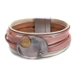 Amorcome Multi-type Stars Leaf Flower Round Charm Leather Bracelets for Women Multilayer Wide Wrap Bracelet Wristband Pulseira daiiibabyyy