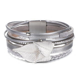 Amorcome Multi-type Stars Leaf Flower Round Charm Leather Bracelets for Women Multilayer Wide Wrap Bracelet Wristband Pulseira daiiibabyyy
