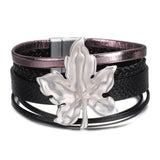 Amorcome Multi-type Stars Leaf Flower Round Charm Leather Bracelets for Women Multilayer Wide Wrap Bracelet Wristband Pulseira daiiibabyyy