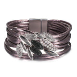 Amorcome Multi-type Stars Leaf Flower Round Charm Leather Bracelets for Women Multilayer Wide Wrap Bracelet Wristband Pulseira daiiibabyyy