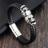 Hyperbole Men Jewelry Black Braided Leather Bracelets Men Stainless Steel Leahter Bracelets Cool Skull Bracelets Men Bracelet daiiibabyyy