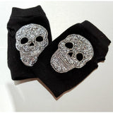 Winter Gloves Women Rhinestone Skull A+ Diamond Crown Half Finger Warm Knitted Black Mittens students Gants Femme daiiibabyyy
