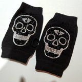 Winter Gloves Women Rhinestone Skull A+ Diamond Crown Half Finger Warm Knitted Black Mittens students Gants Femme daiiibabyyy