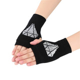 Winter Gloves Women Rhinestone Skull A+ Diamond Crown Half Finger Warm Knitted Black Mittens students Gants Femme daiiibabyyy