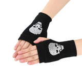 Winter Gloves Women Rhinestone Skull A+ Diamond Crown Half Finger Warm Knitted Black Mittens students Gants Femme daiiibabyyy