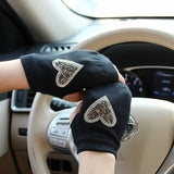 Winter Gloves Women Rhinestone Skull A+ Diamond Crown Half Finger Warm Knitted Black Mittens students Gants Femme daiiibabyyy