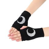 Winter Gloves Women Rhinestone Skull A+ Diamond Crown Half Finger Warm Knitted Black Mittens students Gants Femme daiiibabyyy