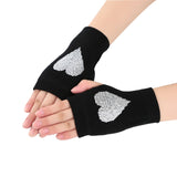 Winter Gloves Women Rhinestone Skull A+ Diamond Crown Half Finger Warm Knitted Black Mittens students Gants Femme daiiibabyyy