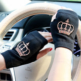 Winter Gloves Women Rhinestone Skull A+ Diamond Crown Half Finger Warm Knitted Black Mittens students Gants Femme daiiibabyyy