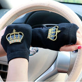 Winter Gloves Women Rhinestone Skull A+ Diamond Crown Half Finger Warm Knitted Black Mittens students Gants Femme daiiibabyyy