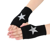 Winter Gloves Women Rhinestone Skull A+ Diamond Crown Half Finger Warm Knitted Black Mittens students Gants Femme daiiibabyyy