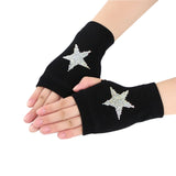 Winter Gloves Women Rhinestone Skull A+ Diamond Crown Half Finger Warm Knitted Black Mittens students Gants Femme daiiibabyyy