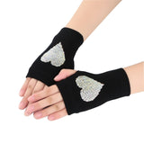 Winter Gloves Women Rhinestone Skull A+ Diamond Crown Half Finger Warm Knitted Black Mittens students Gants Femme daiiibabyyy
