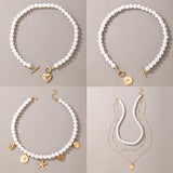 Tocona Luxury Pearl Stone Shell Pendant Necklace for Women Summer Star Heart Chain Choker Necklace Bohemian Jewelry Gift daiiibabyyy