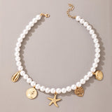 Tocona Luxury Pearl Stone Shell Pendant Necklace for Women Summer Star Heart Chain Choker Necklace Bohemian Jewelry Gift daiiibabyyy
